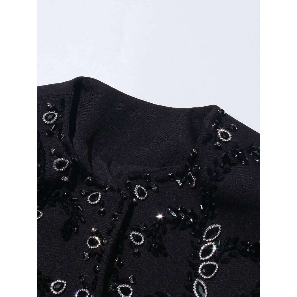 CHICEVER Runway Style Spliced Dias Jackets for Women O Neck Long Sleeve Temperament Slimming Cardiagan Coat Female Fashion