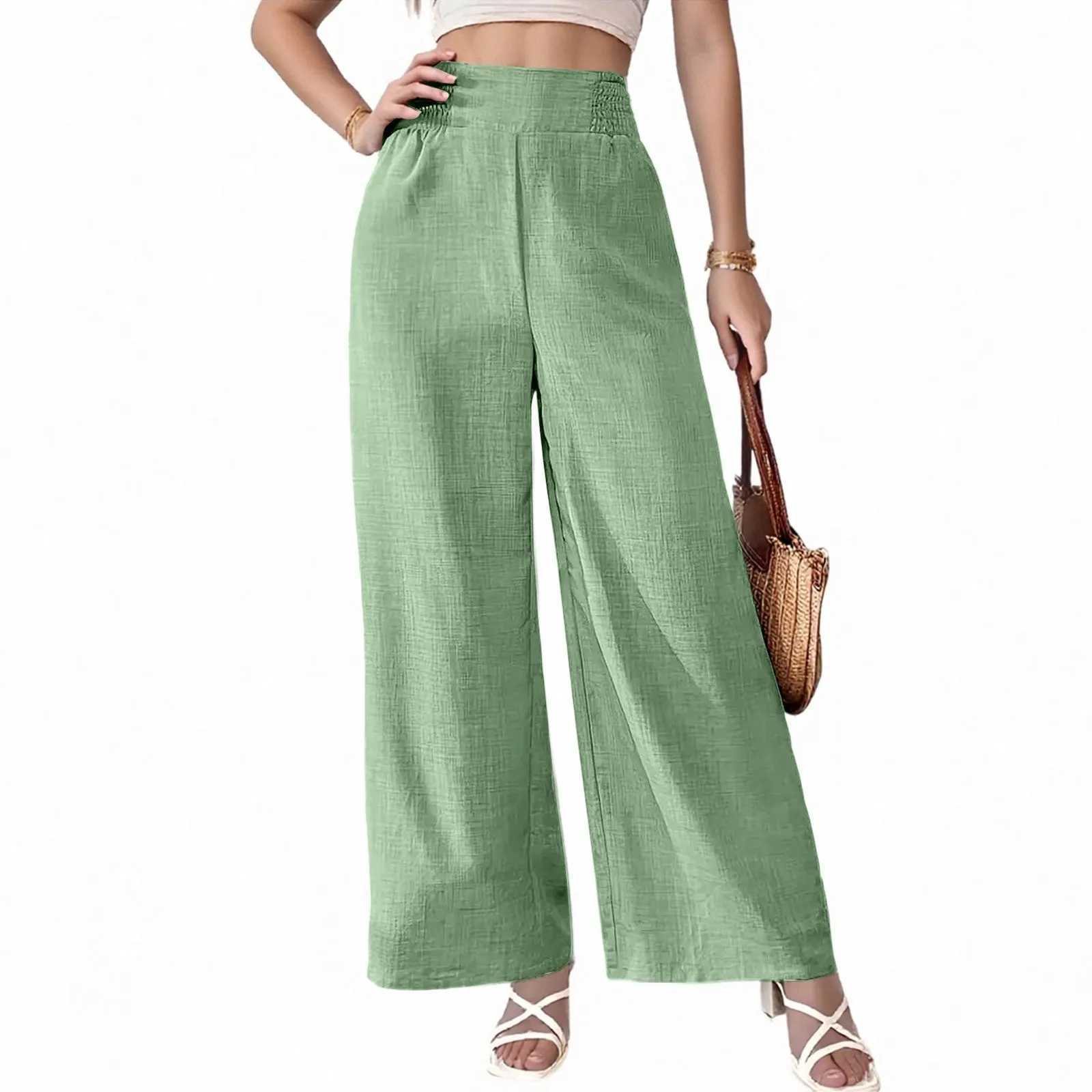 Womens Summer Thin Twill Pants Versatile Casual Wide-Leg Trousers Solid Color High-Waist Straight Pants Breathable Sweatpants XJ250616