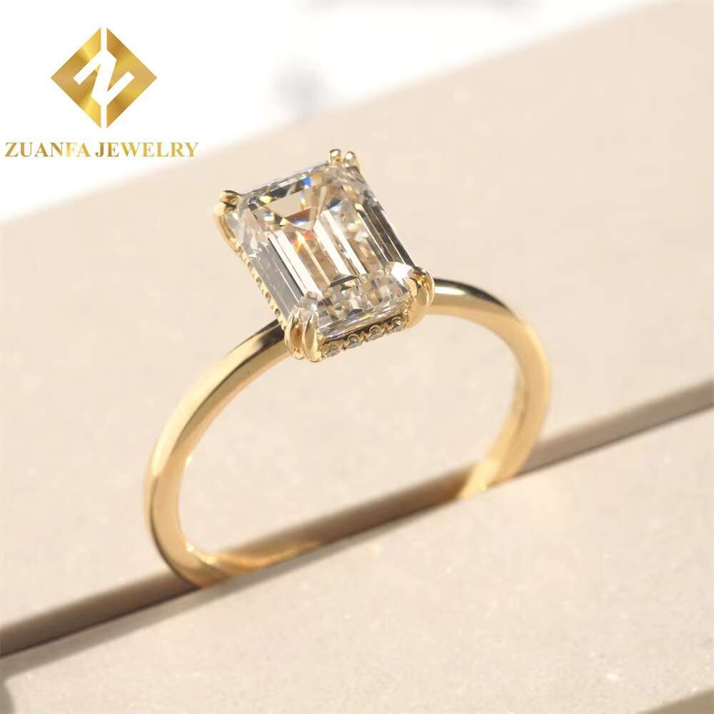 Luxury 14 Karat Gold GEMID Certified 3.12ct Emerald Lab Grown Diamond Ring Fine Jewellery Classic Design Engagement Wedding Rin