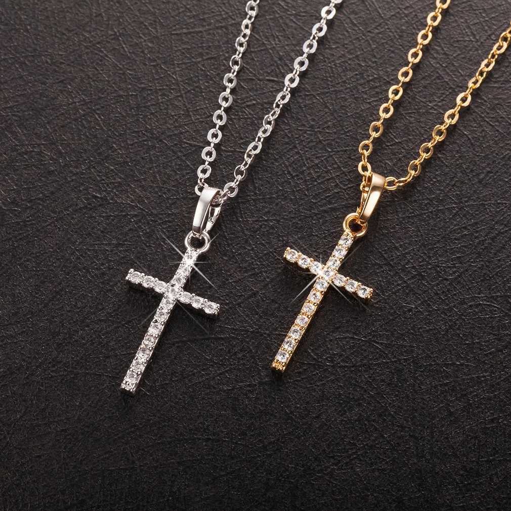 HipHop Fashion Cross Necklace For Women Crystal Zircon Men Necklace Metal Chains Choker Jesus Pendants Jewelry Gift W250616