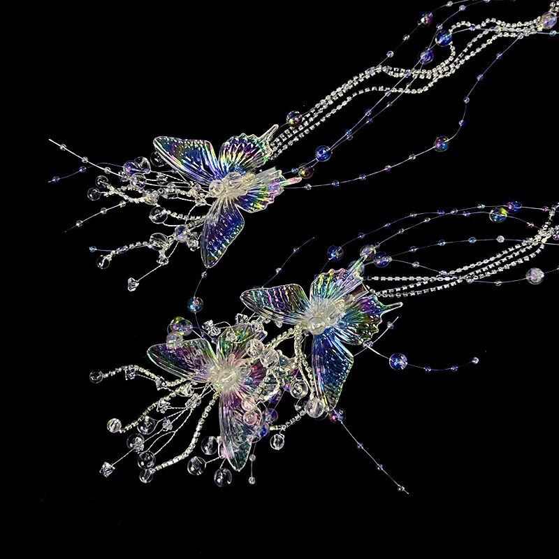 Crystal Hairpin Butterfly Tassel Clip Korean Bridal Headdress Women Hair Decoration Wedding Hair Accessories fairy hair Headwear 250610