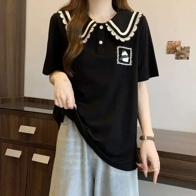 Summer Outfit Polo Neck T Shirt for Cute Women Woman Tshirt Womens Short Sleeve T-shirt Korean Clothing Popular Clothes Tee