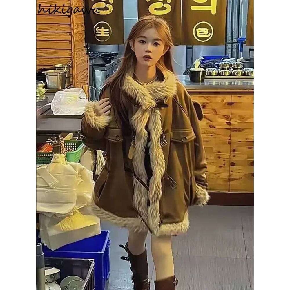 Streetwear Jackets for Women Stand Neck Thicked Lamb Wool Outwear Oversized Tops 2025 Ropa Mujer Casual Fashion Y2k Coats 63a754