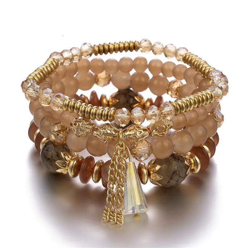 4Pcs Tassel Charm Beads Bracelet Set For Women Colorful Glass Beaded Chain Bangle Men Bohemian Jewelry 250616