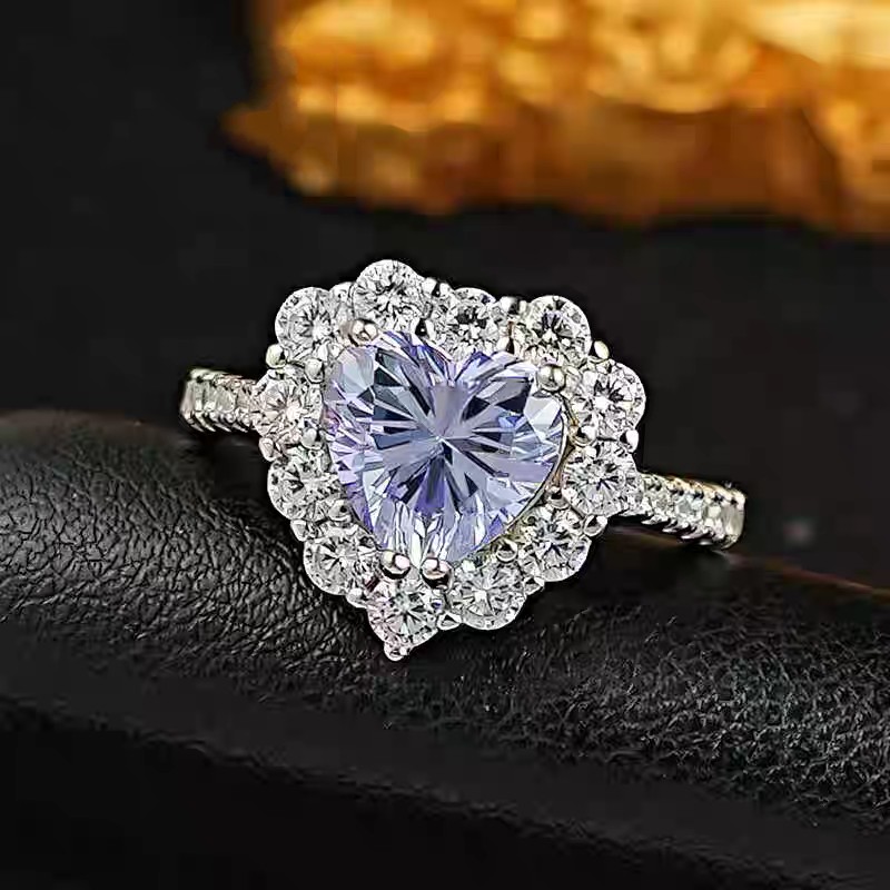 Choucong Wedding Rings Luxury Jewelry Soild 100% 925 Sterling Silver Heart Shape Lavender Purple Amethyst Lab Moissanite Diamond Party Women Bride Rin