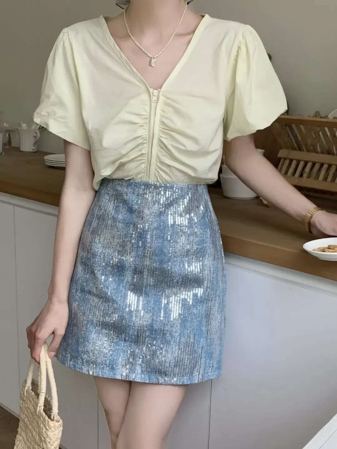 Summer Sequins High Waist Jeans Skirts for Women Y2k Vintage Korean Fashion Woman Denim Skirt New In Premium Cheap Streetwear