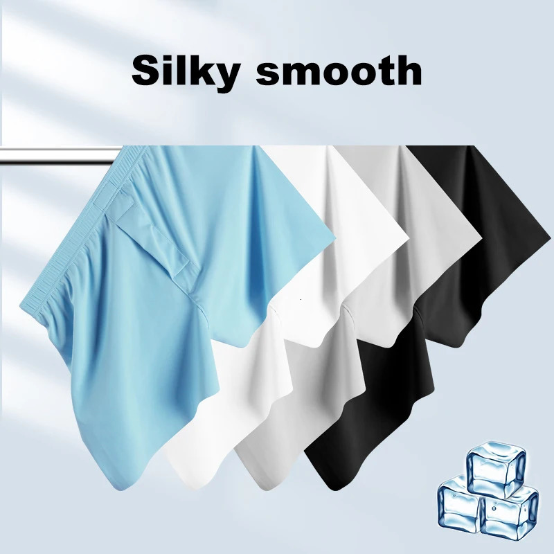 4pcs Male Pants Men Ice Silk Boxers Shorts Loose Mid-Waisted Mens Plus Size Underwear Homewear Comfortable Panties 250529