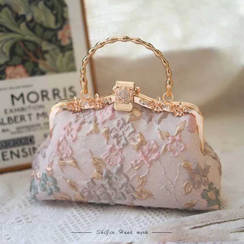 Vintage Fashion Wedding Bag Flowers Diamond Top Handle Lock Bags Chain Women Shoulder Crossbody Bag Bags Womens Handbags Purses Z250617