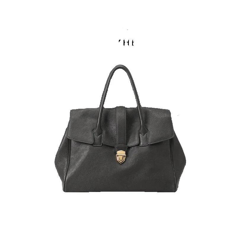 Designer Qiu Zhen Vintage Vegetable Luxury Bag Tanned Top Layer Cowhide Handbag Women's Genuine Leather Bag Large Capacity Commuter Bag Free Ship