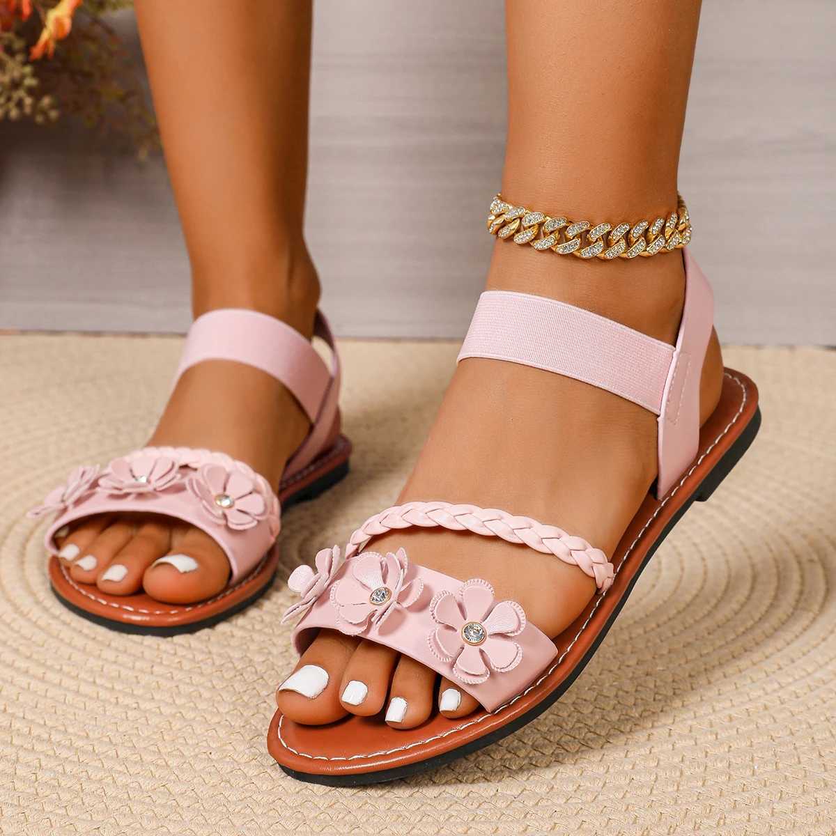 Womens Sandals 2025 New Summer Casual Open-toed Womens Flats Fashion Floral Design Casual Comfortable Womens Sandals Z250617
