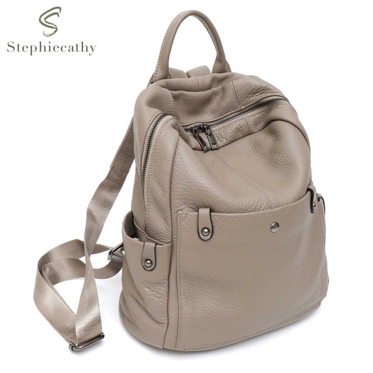 Soft Genuine Cowhide Daily Backpack Women Men Spacious Multi Pockets Fashion Casual Versatile Knapsack Travel Business College Z250617