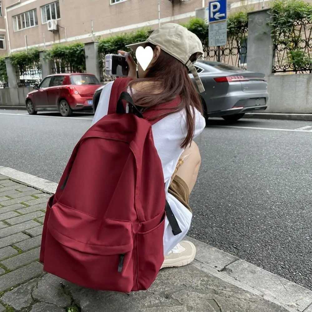 Nylon Versatile Backpack Black Grey White Red Waterproof Travel Bag Large Capacity Washable Computer Bag Unisex School Bag Z250617