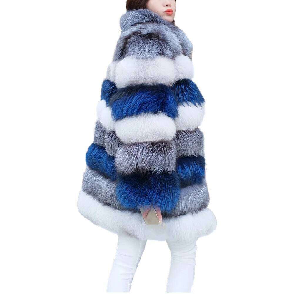 Women's Winter Parka Long Sleeve Stand Collar Coat Overcoat Faux Fox Fur Jacket Outwear