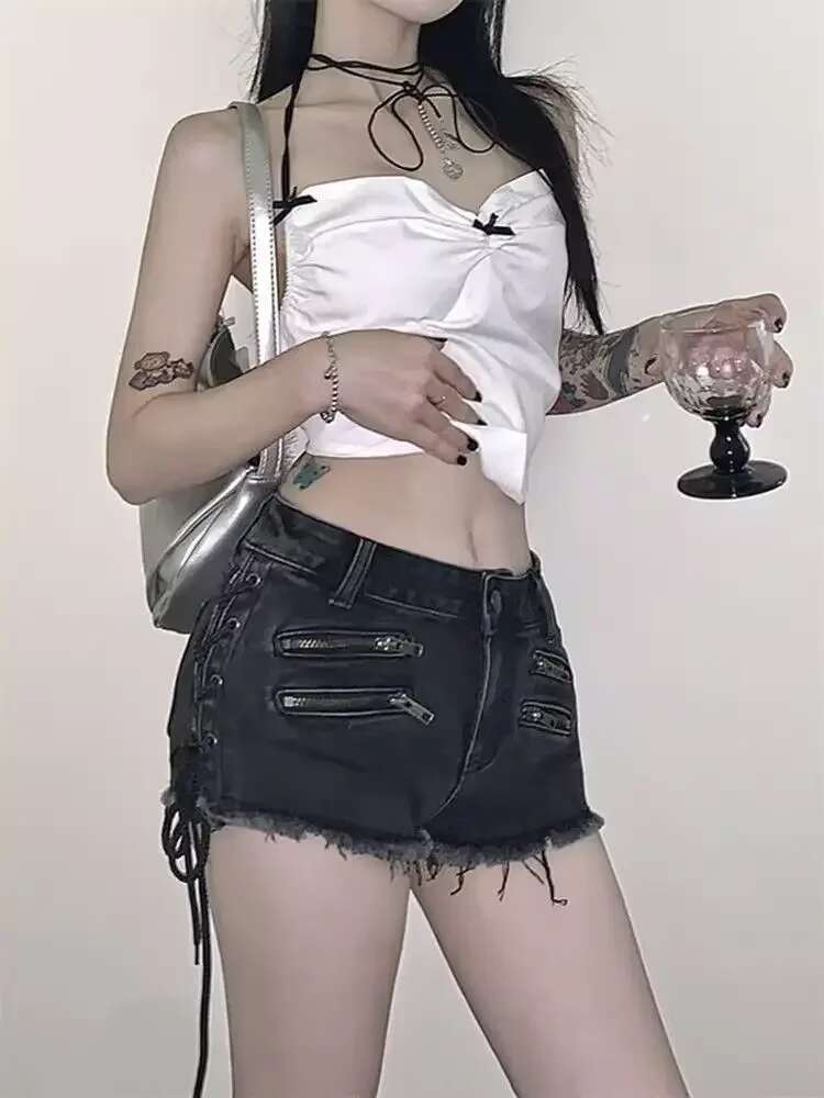 Zipper Low Rise Waist Short Jean Pants Woman Elegant Trend 2025 New In Y2k Harajuku Summer Hot Stretchy Denim Shorts for Women