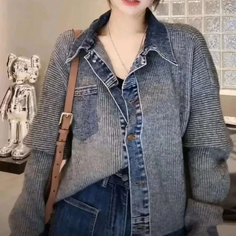 Vintage Cardigan for Women Outerwear Jacket Round O Neck Knitted Sweater Woman Korean Style Lightweight Fall 2025 Fashion Hot