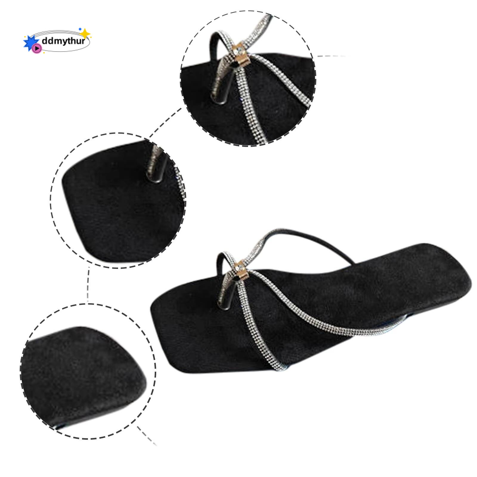 Indoor Cute Women's Summer Fashion Sticky Diamonds Clip Toe Satin Ballerina Slippers for Women with Rhinestone ddmythur