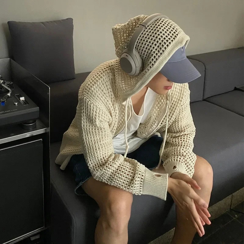 Mens High-end Feelcardigansweater Ins Casual Hooded Knitted Top Summer Thin Sun Protection Couple Jacket Fashion Streetwear 250616