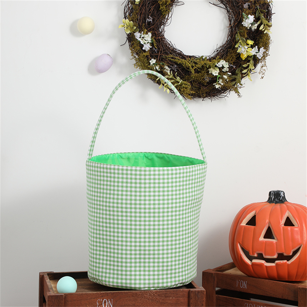 Plaid Halloween Holiday Decoration Portable Lightweight Large Candy Bucket Blue Birthday Gift Halloween Gift Storage Bucket Trick or Treat Candy Bucke