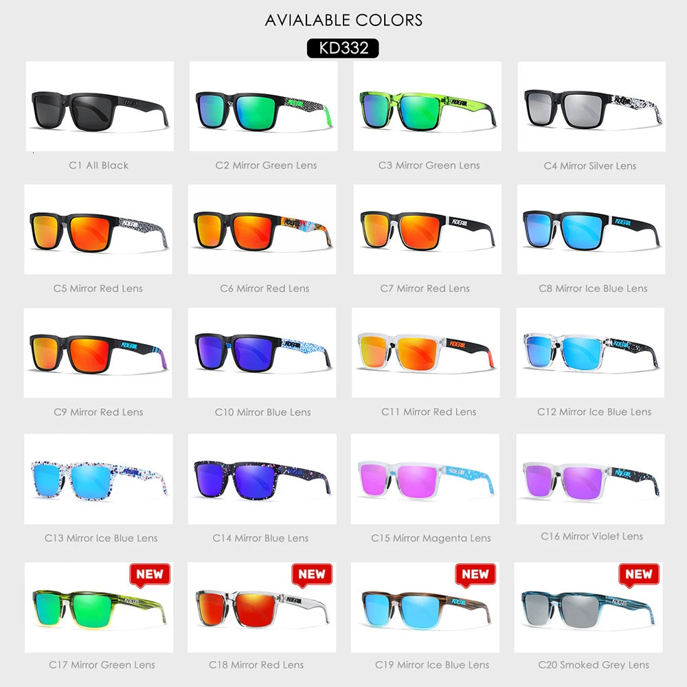 KDEAM High Quality Men Square Sunglasses Colors Sports Polarized Sun Glasses Reflective Coating Mirrored Lens UV400 250616