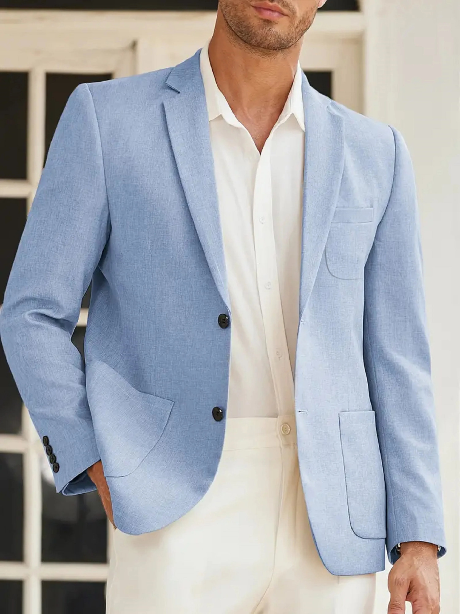 Mens casual solid color two-button suit jacket 250614