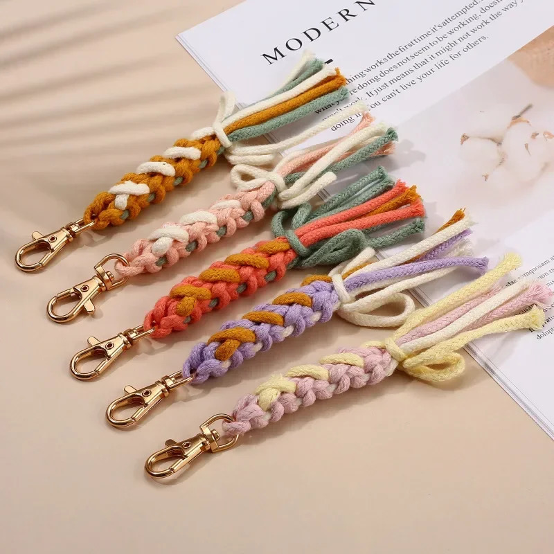 Multi-purpose Cotton Rope Key Chains Colorful Braided Cotton Rope Keychain Large Zipper Puller Handmade Ornament 250616