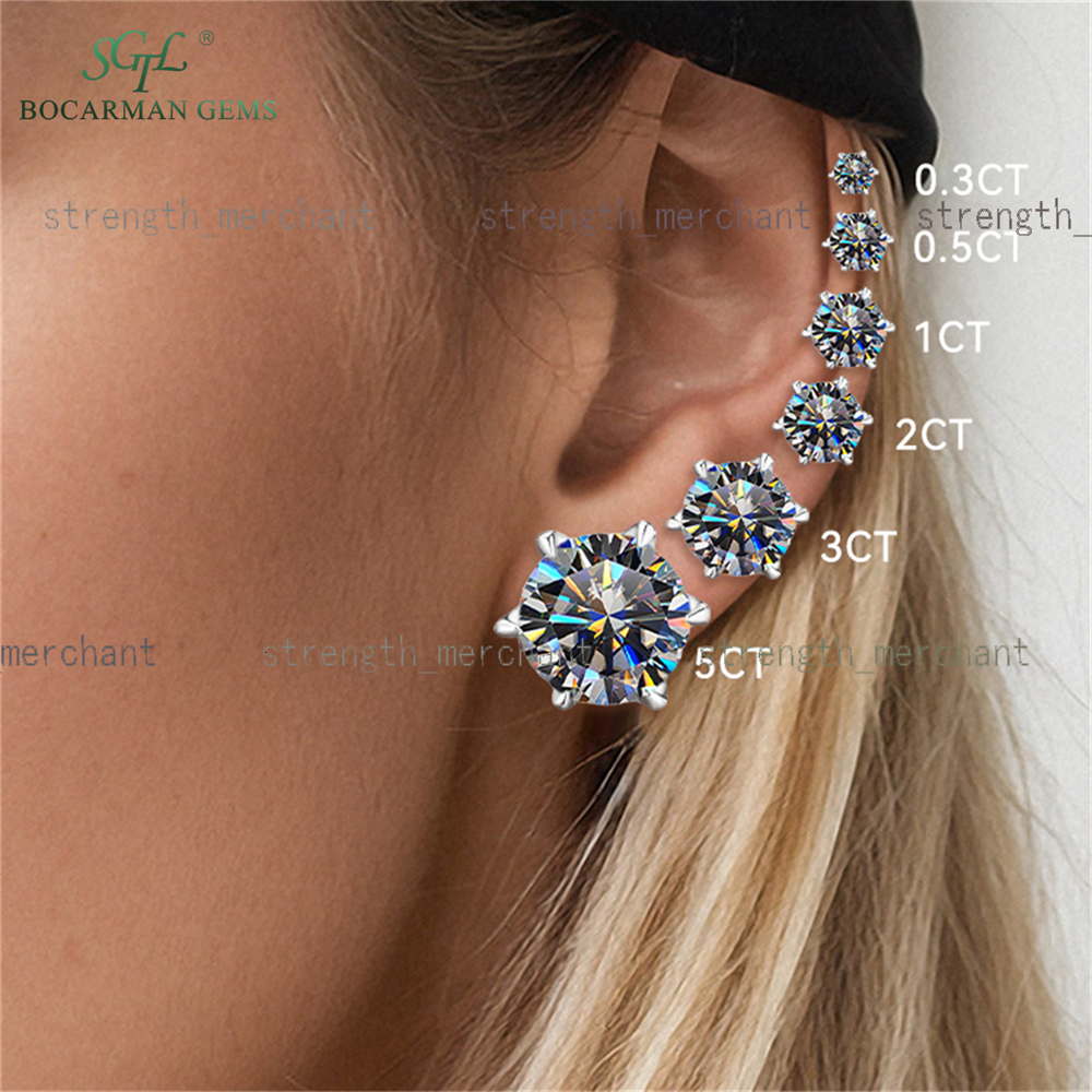 Classic 6-Prong Design Unisex Moissanite Stud Earrings 0.6-10CT Pr S925 Silver Platinum/Gold Plated Stocked at 0.6-10CT Pr
