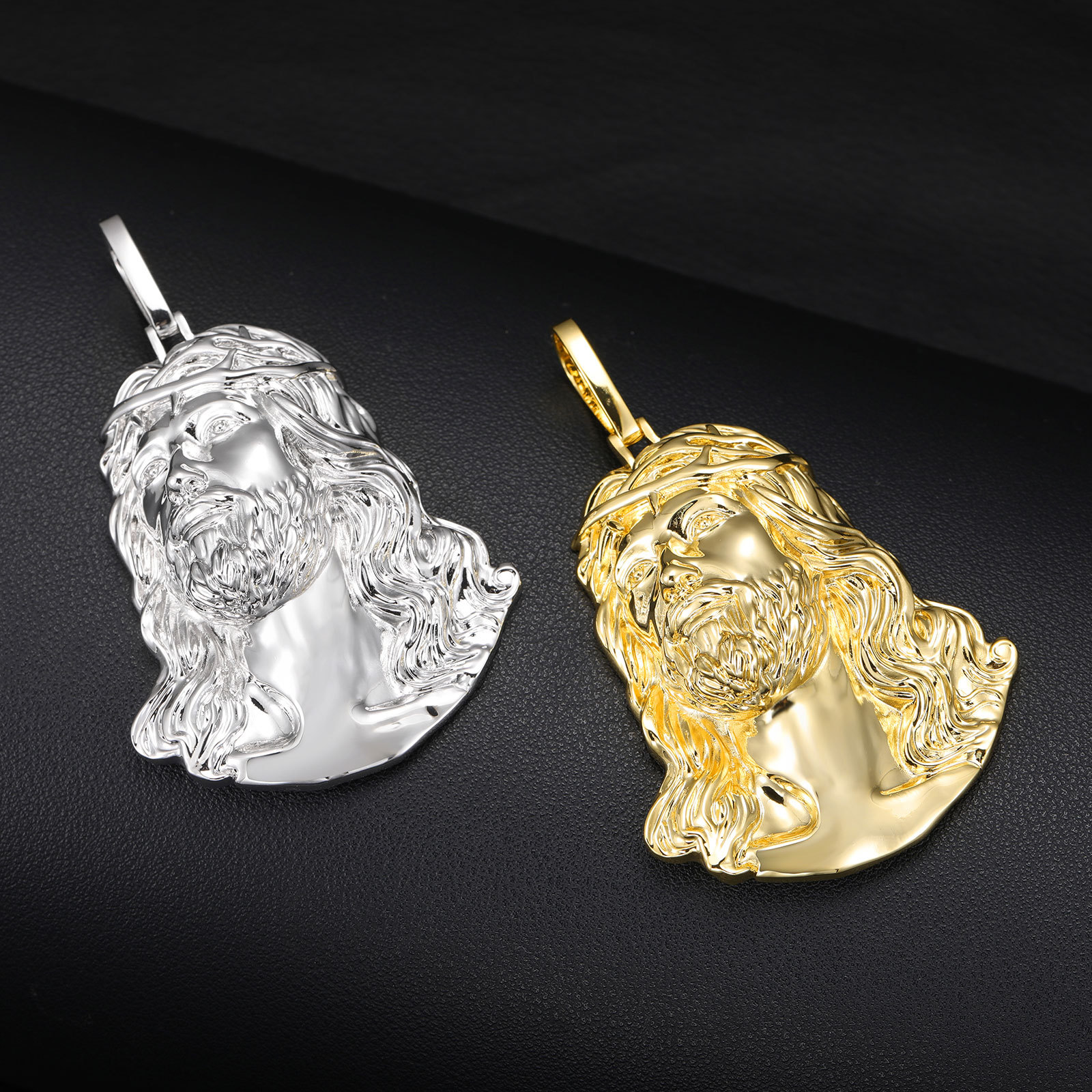 Hip Hop Jesus Face Pendant Necklace Real Gold Plated Religious Jewelry for Men