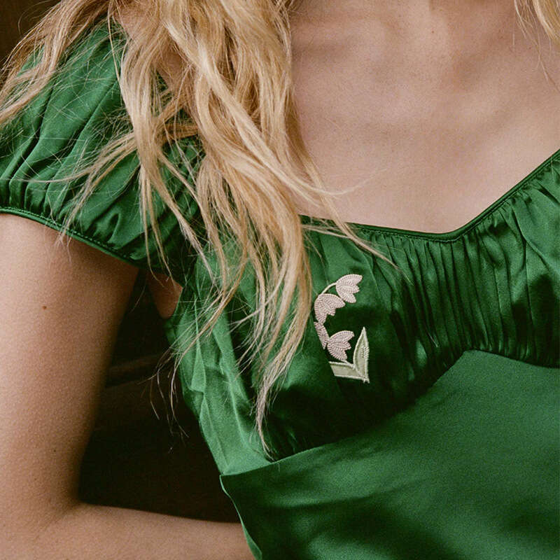 Designer Dresses for Women Bodycon Dresses for Women 793 Summer New 2025 Green Square Neck Silk Embroidered Satin Mid-length Slim Fit French Style Dre