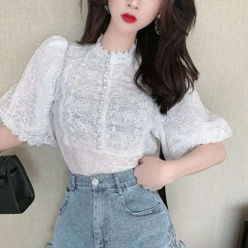 Sexy Woman Top With Puffy Sleeves Crop Loose Shirts Blouses For Women Aesthetic Xxl Premium Elegant Social Pretty Basic