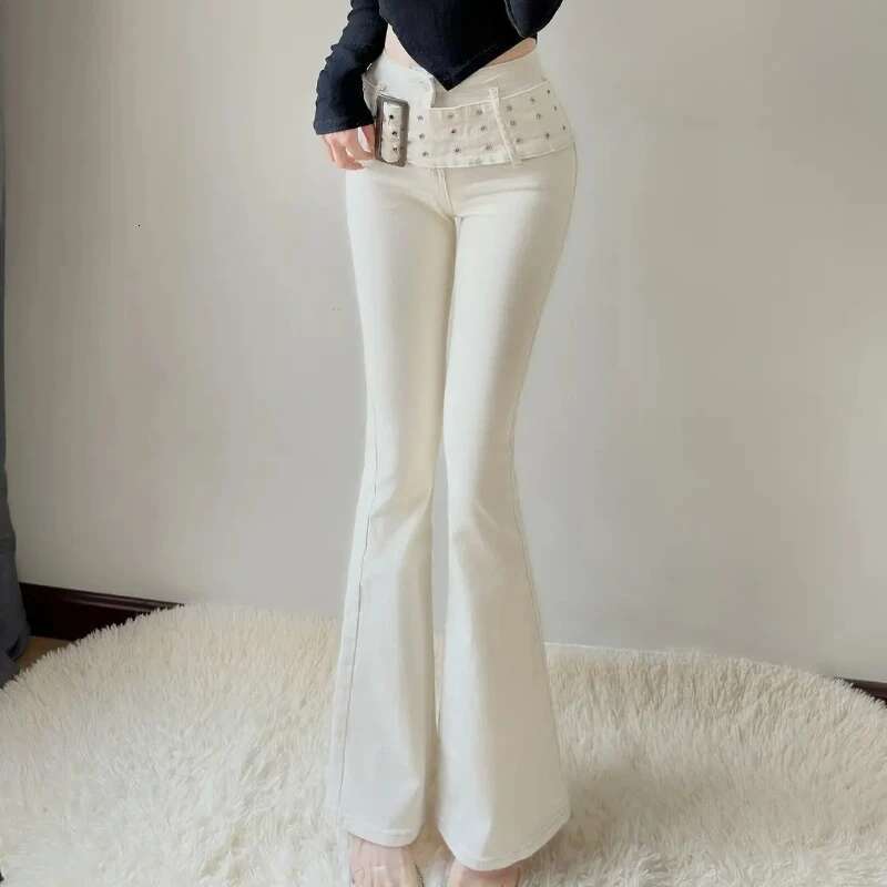 Skinny Flared Trousers Slim Fit High Waist Shot Cowboy Pants for Woman Gyaru Wide Leg Trend 2025 Stylish Z R Womens Flare Jeans