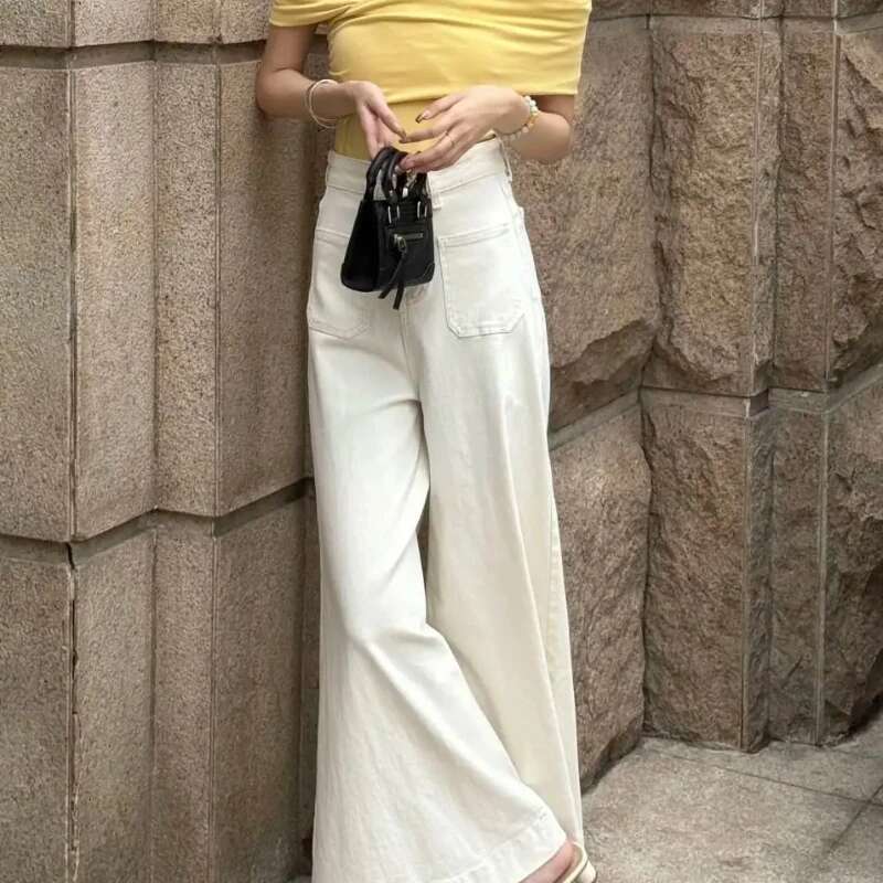 Womens Jeans Wide Leg Loosefit Female Cowboy Pants Stylish Retro Fashion Casual Shiny Pant Emo Harajuku Unique Cool Trousers