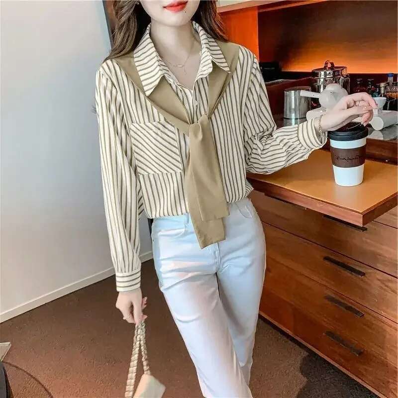 Spring and Autumn Woman Top Full Long Sleeve Shirts Blouses for Women Chiffon Korean Reviews Clothes Style Elegant Luxury S M