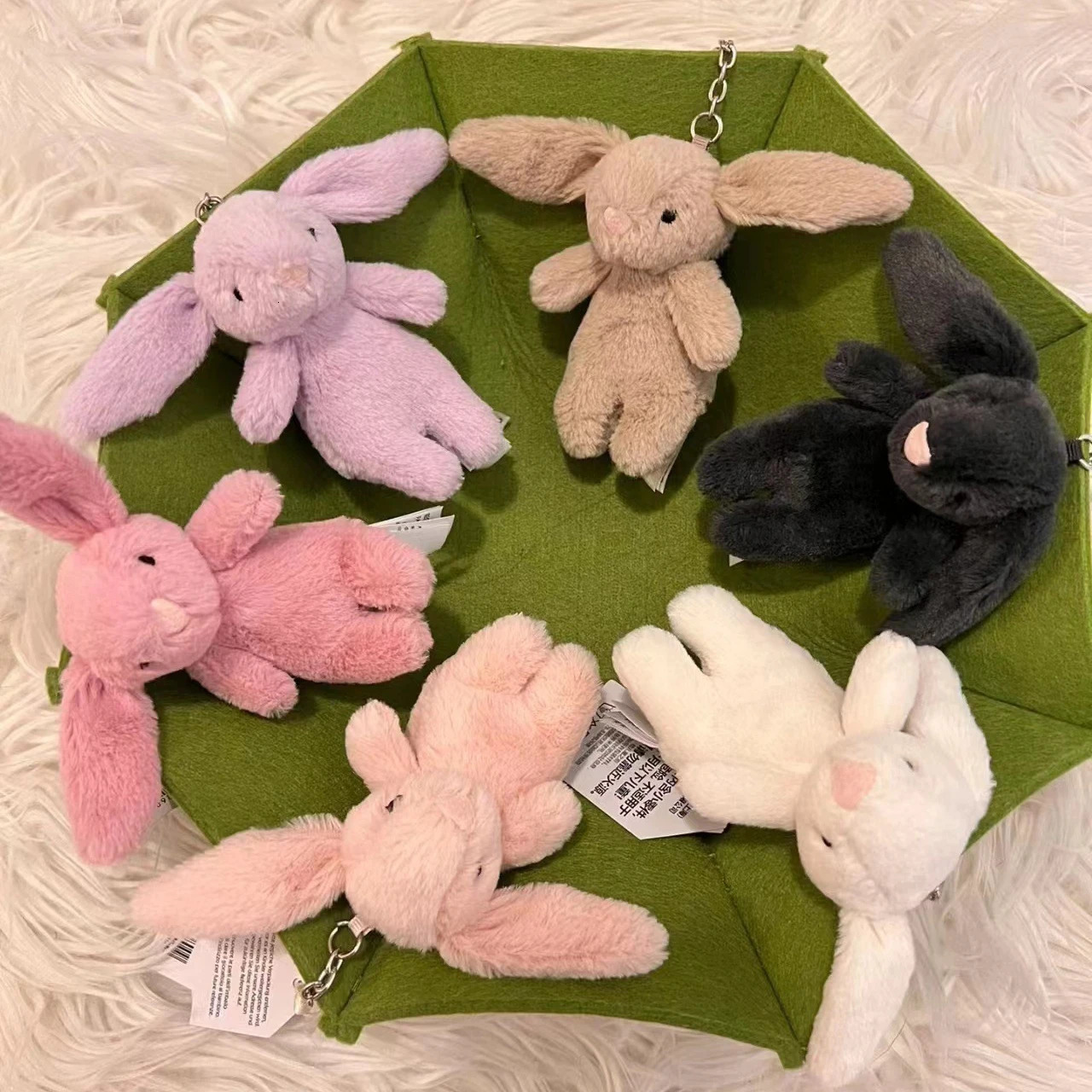 Stuffed Animals Cute Cartoon Rabbit Keychain Love Pompom Trinket Toy Girl Bag Car Keychain Mobile Phone Pendant Jewelry Gift 250616