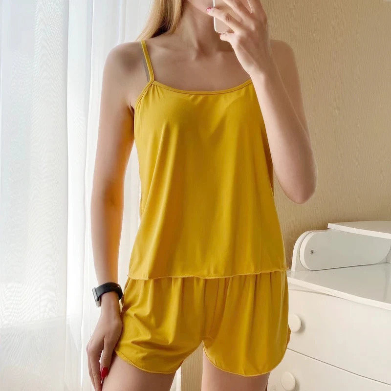 Summer Pajamas Set for Women Sexy Home Clothes SleepwearTank Top Suits with Shorts Cute Underwear Soft Nightwear Sleeveless 250616