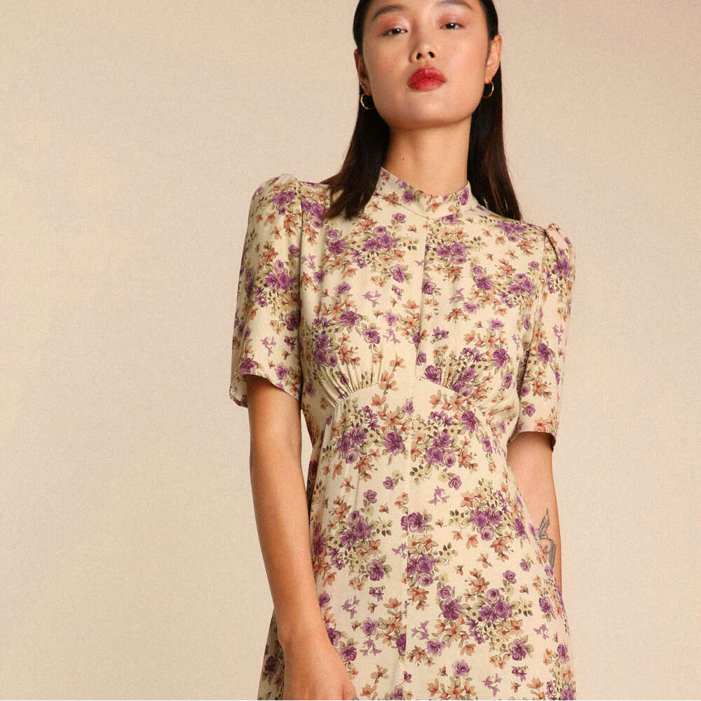 Summer Dress Vestido De Mujer Black Dress N586 Spring Summer 2025 Floral Print Round Neck Pullover Short Sleeve Dress Waist Slimming Women
