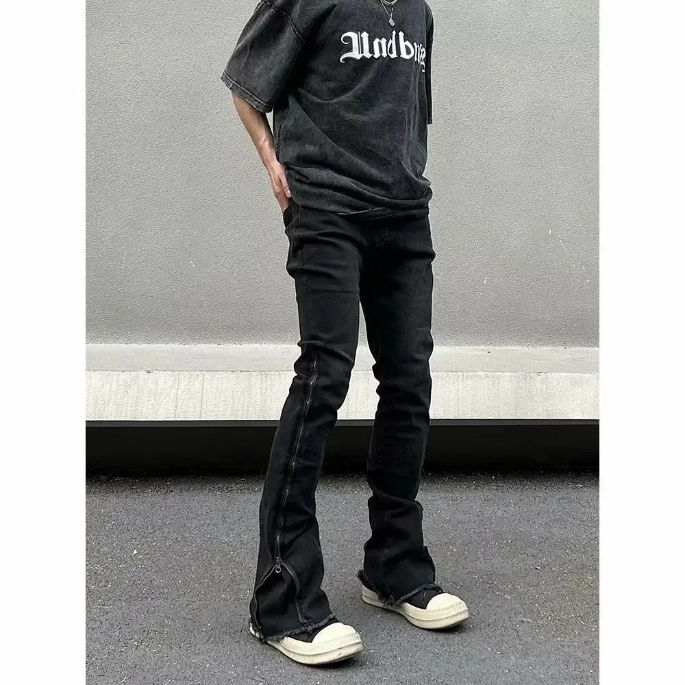 American Style Fringe Side Zip Jeans Mens Trendy Straight Leg Slimming Pants Casual Scene High Street Style Micro Flared Waist 250616