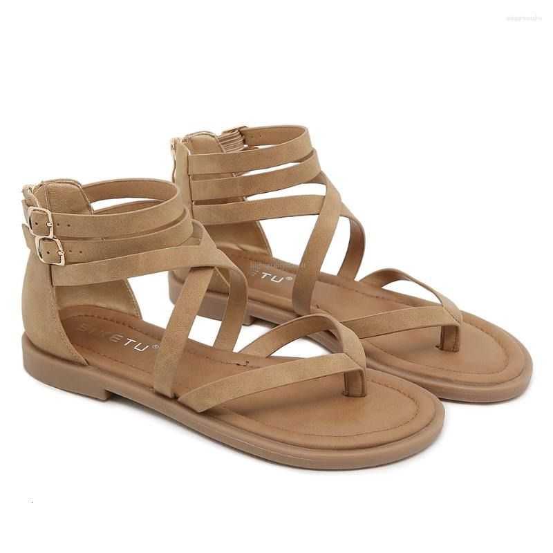 2025 S Fashion Designer Sandals Women Strappy Clip Toe With Zipper Flat Gladiator Comfortable Casual Summer For Holiday Party