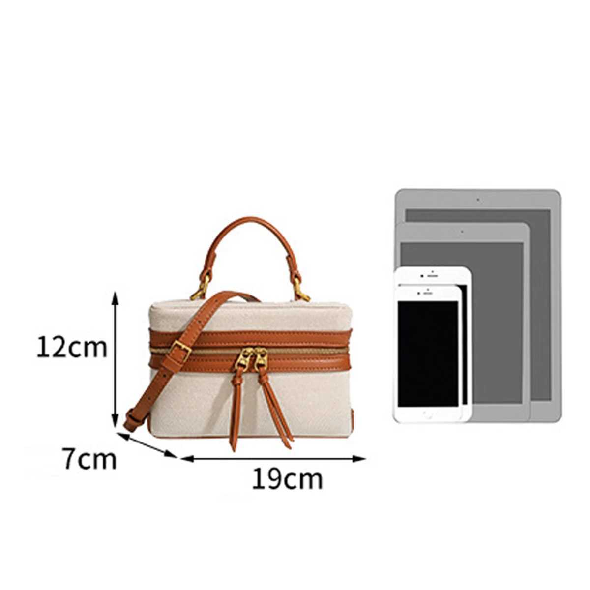 Womens Canvas Spliced Lunch Box Commuter Portable Shoulder Crossbody Small Square Bag Adjustable Shoulder Strap Z250617