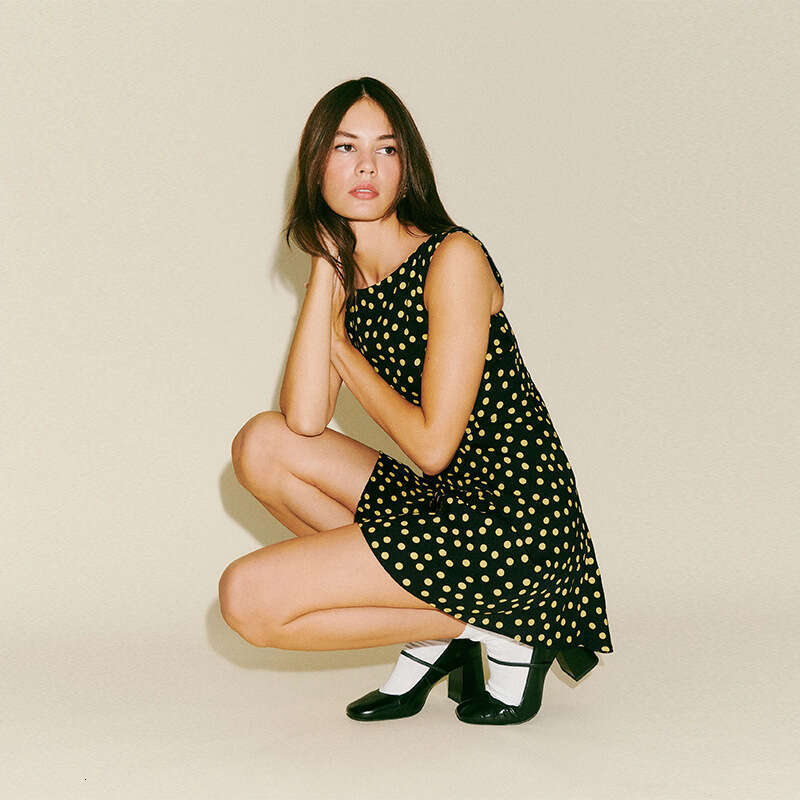 Summer Dress Black Dress Calf Women Designer Clothing Vestidos 749 Summer New 2025 Yellow Dot Pullover Sleeveless Short Vest Dress French Vacation Sty