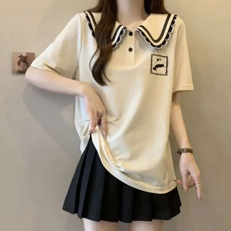 Summer Outfit Polo Neck T Shirt for Cute Women Woman Tshirt Womens Short Sleeve T-shirt Korean Clothing Popular Clothes Tee