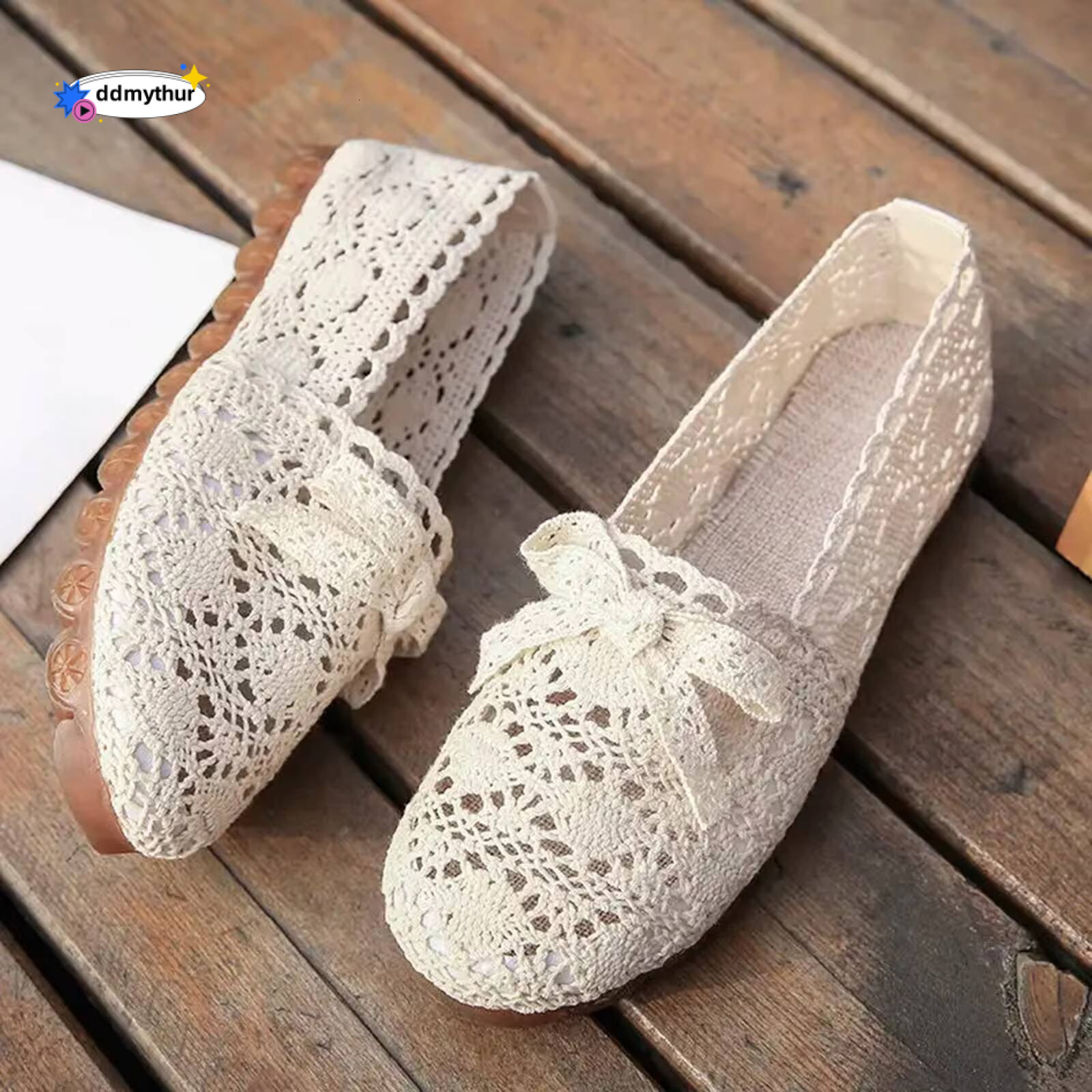 Women Casual Soft Sole Summer Flat Lace Bow Shoes Women's Hollow Out Air Mesh Loafers Womens Solid Color Sandals ddmythur