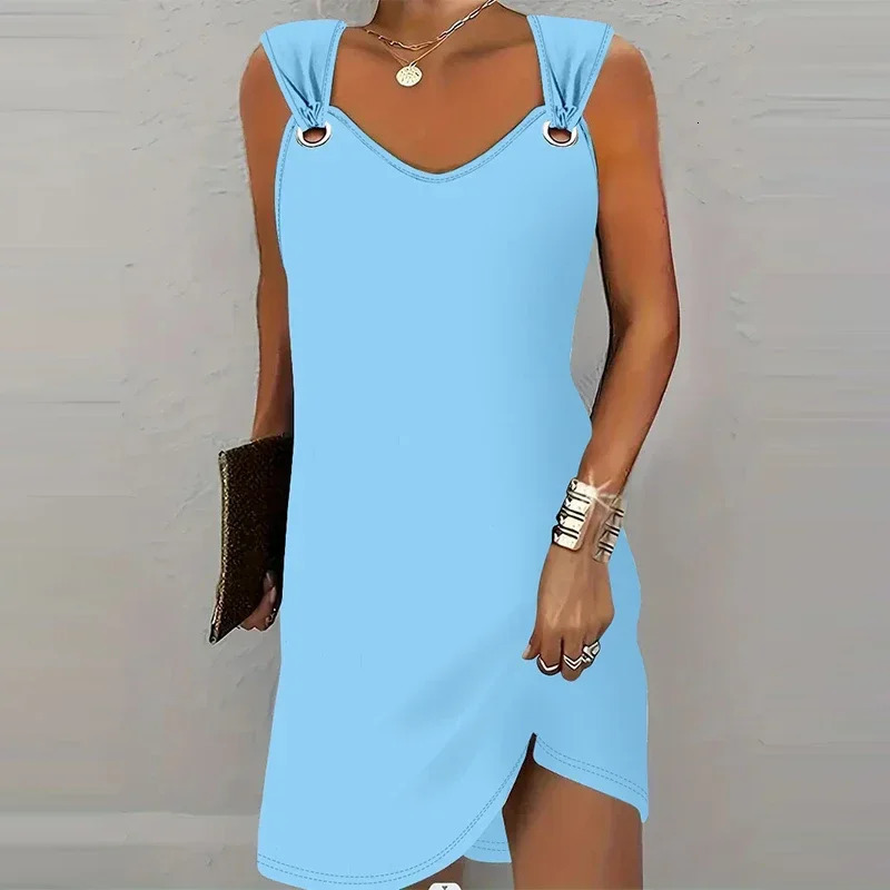 Womens Fashionable Casual Solid Color Suspender Dress Sleeveless Summer Comfortable Skirt 250616
