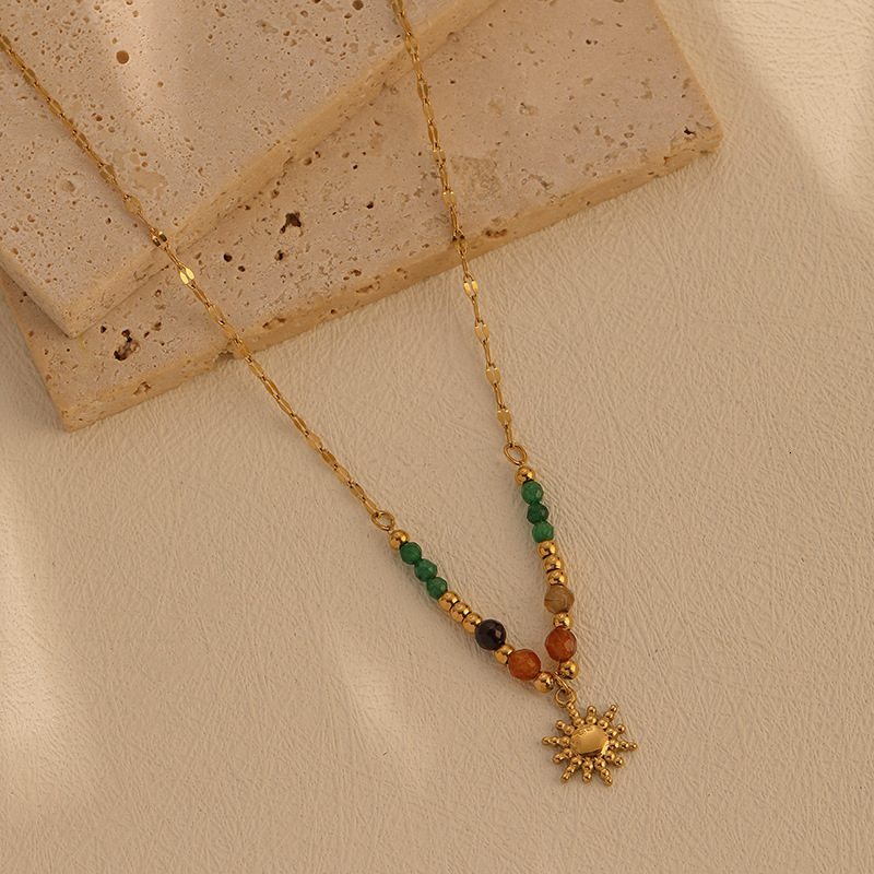 Classic Fashion High-end Light Bohemian Style Exquisite Beaded Titanium Steel Sun Pendant Clavicle Chain