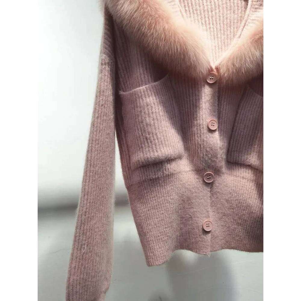 Autumn Winter New Women Knitted Jacket Elegant Ladies Real Fox Fur Collar Hooded Coat Single Breasted Slim Fit Knitwear Cardigan