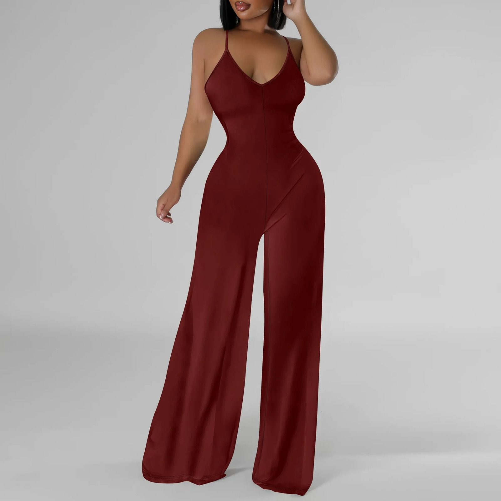 Women V Neck Spaghetti Strap Wide Leg Dressy Jumpsuits Summer Casual One Piece Jumper Romper Outfits 250617