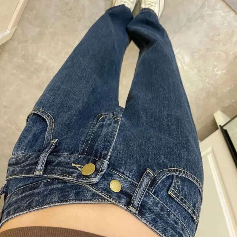 Straight Leg South Korea Cowboy Pants for Woman With Pockets Womens Jeans Vibrant Loosefit Clothes Emo New In R Pant A Trousers