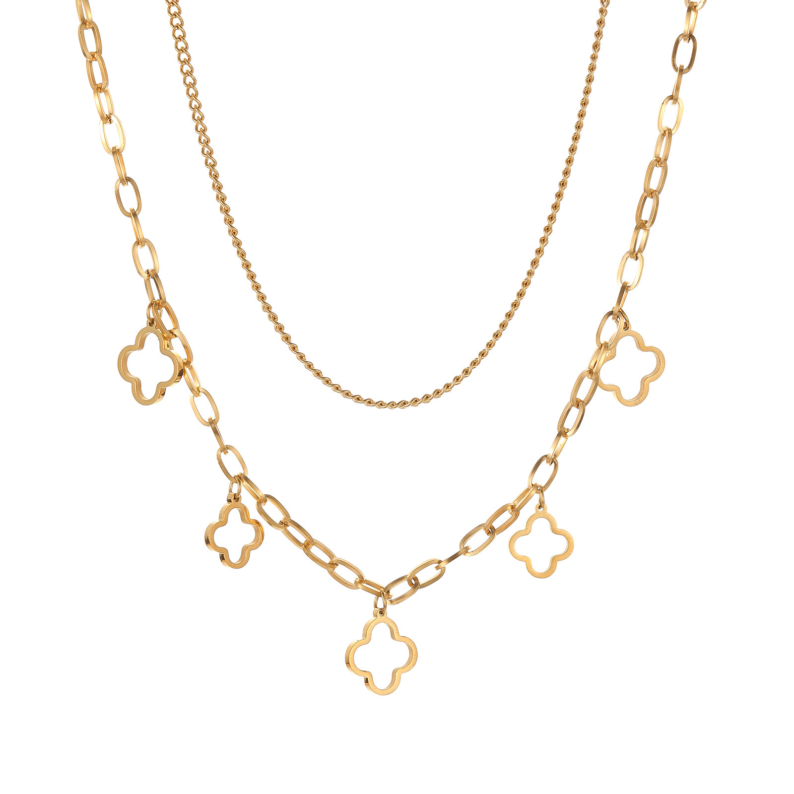 Women's Double Layer Hollow High-end Fashion Jewelry Collarbone Chain Stainless Steel Necklace