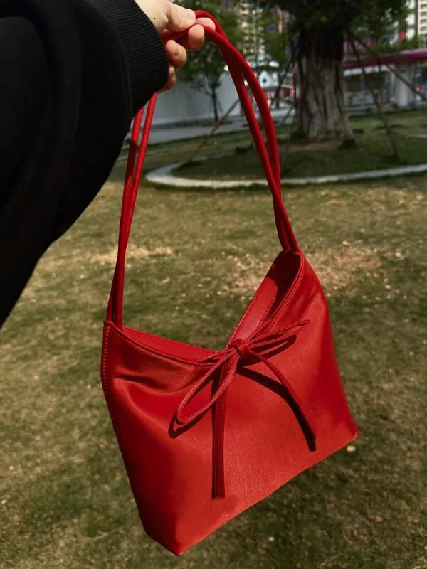 Miyagawa Butterfly Knot Niche Red Bag Korean Ins Silk Satin Underarm Bags Handbag Small Handbags 250614