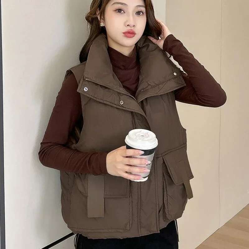 Lady Padded Cotton Giletes Half Stand Collar Short Cold Classic Youthful Womens Vests Sleeveless Warm Elegant Autumn Casual