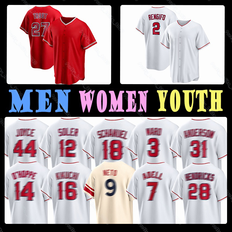 27 Trout Baseball Jersey 2 Luis Rengifo 14 Logan O'Hoppe 16 Yusei Kikuchi 9 Zach Neto 7 Jo Adell 28 Kyle Hendricks 44 Ben Joyce 12 Jorge Soler 18 Nolan Schanuel Angels